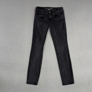 American Eagle Jeans Womens 2 Short Black Skinny Super Stretch Low Rise Denim